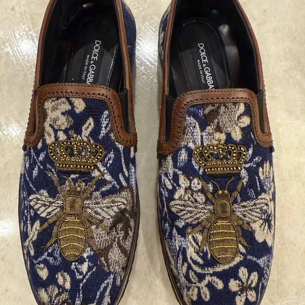 Dolce & Gabbana Blue and Brown Slip-On Loafers